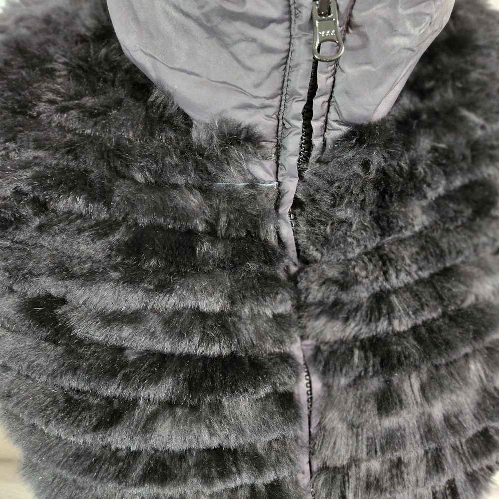 Athabasca Black Black Vest‎ S Reversible Rabbit Fur Full Zip Down Feather Soft - Picture 8 of 14